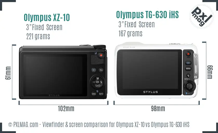 Olympus XZ-10 vs Olympus TG-630 iHS Screen and Viewfinder comparison