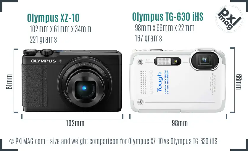 Olympus XZ-10 vs Olympus TG-630 iHS size comparison