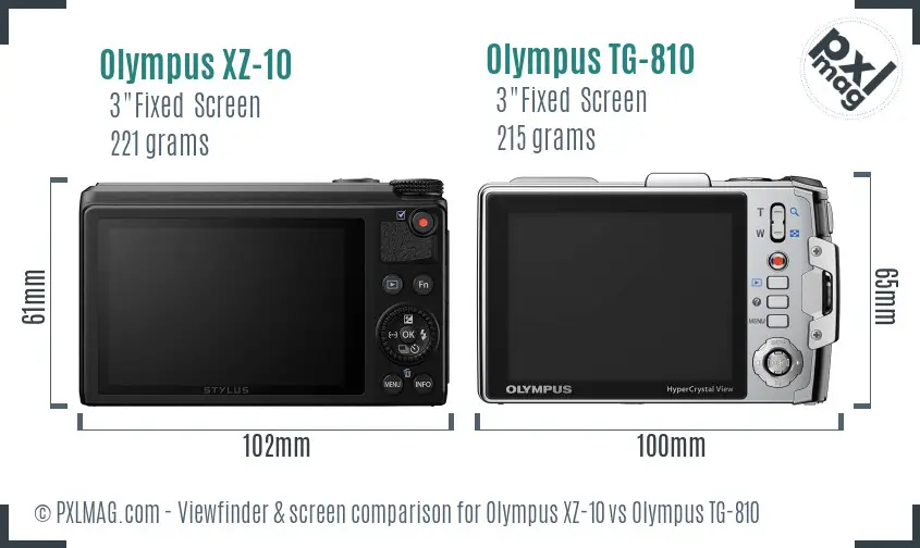 Olympus XZ-10 vs Olympus TG-810 Screen and Viewfinder comparison