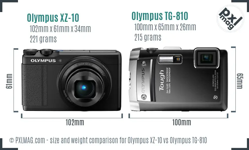 Olympus XZ-10 vs Olympus TG-810 size comparison