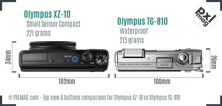 Olympus XZ-10 vs Olympus TG-810 top view buttons comparison