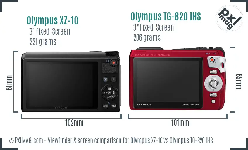 Olympus XZ-10 vs Olympus TG-820 iHS Screen and Viewfinder comparison