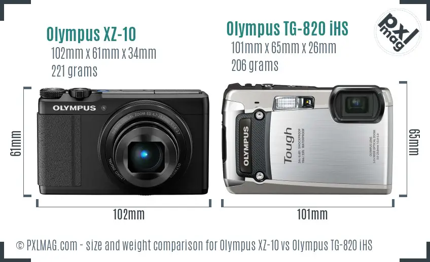 Olympus XZ-10 vs Olympus TG-820 iHS size comparison