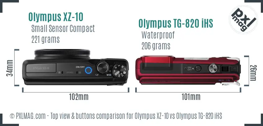 Olympus XZ-10 vs Olympus TG-820 iHS top view buttons comparison