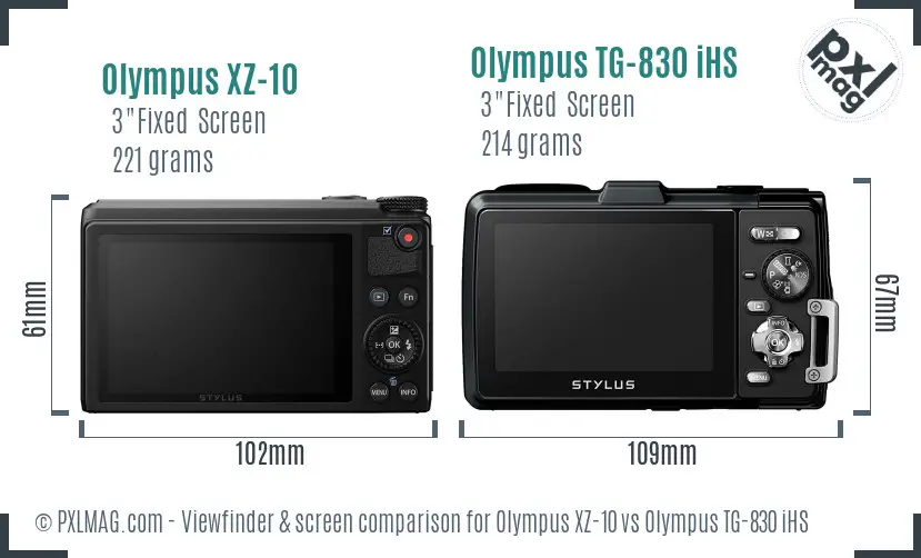 Olympus XZ-10 vs Olympus TG-830 iHS Screen and Viewfinder comparison