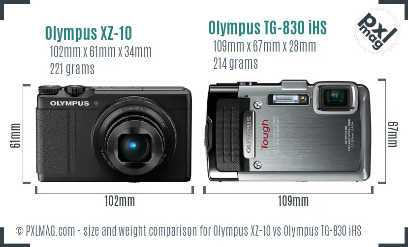 Olympus XZ-10 vs Olympus TG-830 iHS size comparison