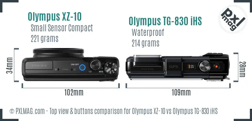Olympus XZ-10 vs Olympus TG-830 iHS top view buttons comparison