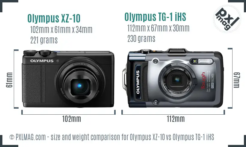 Olympus XZ-10 vs Olympus TG-1 iHS size comparison