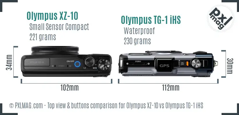 Olympus XZ-10 vs Olympus TG-1 iHS top view buttons comparison
