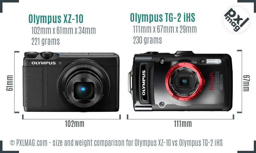 Olympus XZ-10 vs Olympus TG-2 iHS size comparison