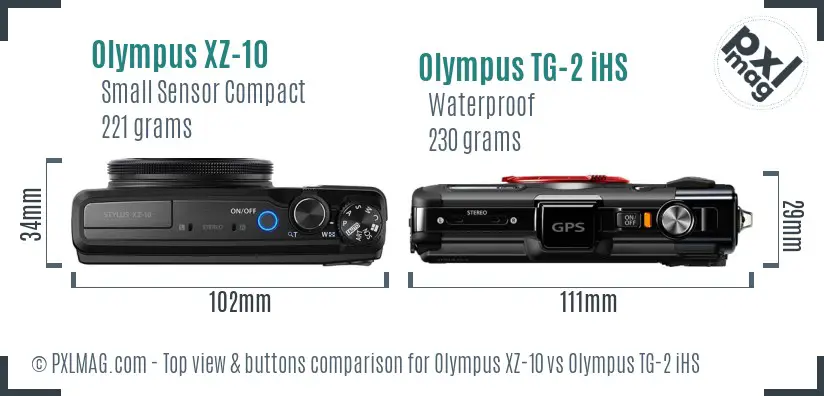 Olympus XZ-10 vs Olympus TG-2 iHS top view buttons comparison