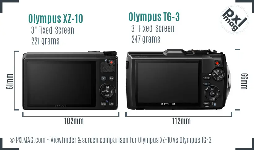 Olympus XZ-10 vs Olympus TG-3 Screen and Viewfinder comparison