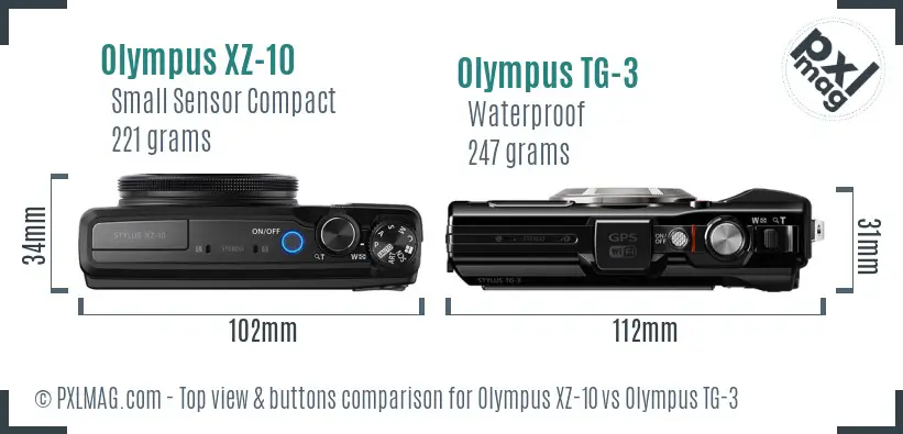 Olympus XZ-10 vs Olympus TG-3 top view buttons comparison