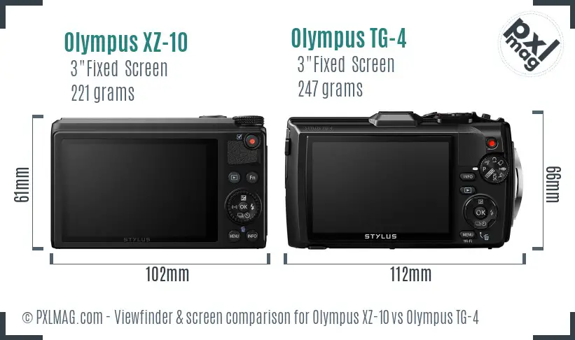 Olympus XZ-10 vs Olympus TG-4 Screen and Viewfinder comparison