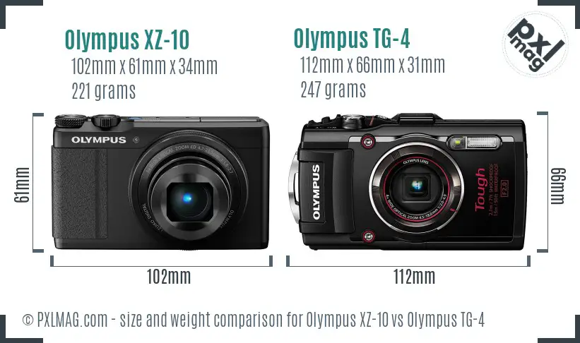 Olympus XZ-10 vs Olympus TG-4 size comparison
