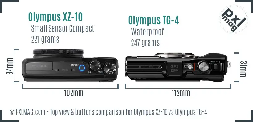 Olympus XZ-10 vs Olympus TG-4 top view buttons comparison
