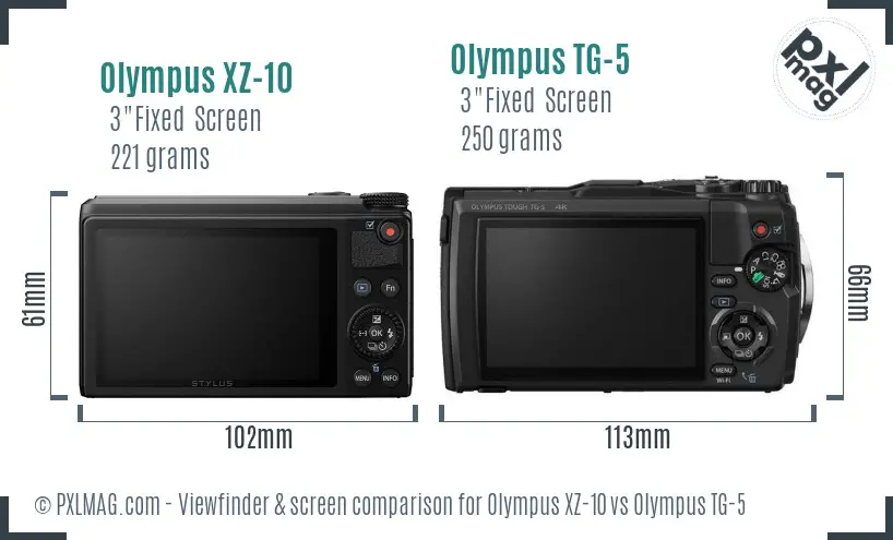 Olympus XZ-10 vs Olympus TG-5 Screen and Viewfinder comparison