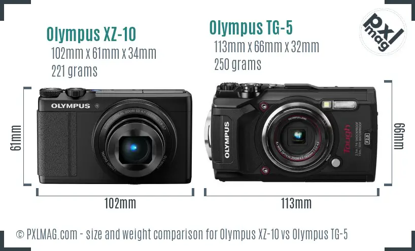 Olympus XZ-10 vs Olympus TG-5 size comparison