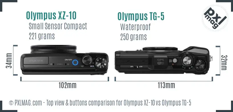 Olympus XZ-10 vs Olympus TG-5 top view buttons comparison