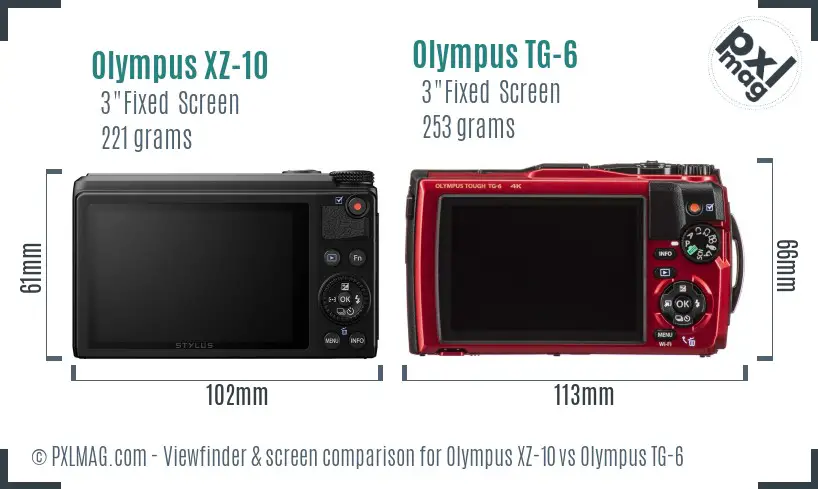 Olympus XZ-10 vs Olympus TG-6 Screen and Viewfinder comparison
