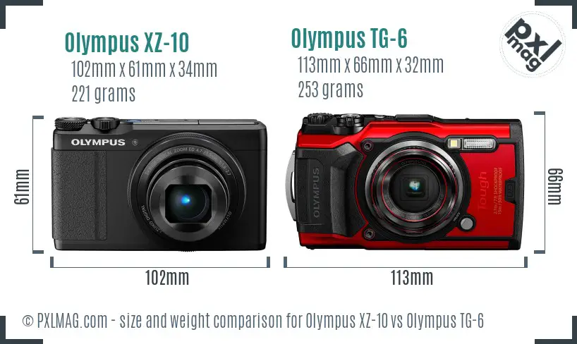 Olympus XZ-10 vs Olympus TG-6 size comparison