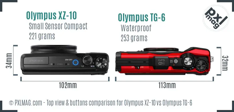 Olympus XZ-10 vs Olympus TG-6 top view buttons comparison