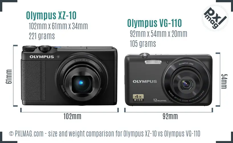 Olympus XZ-10 vs Olympus VG-110 size comparison