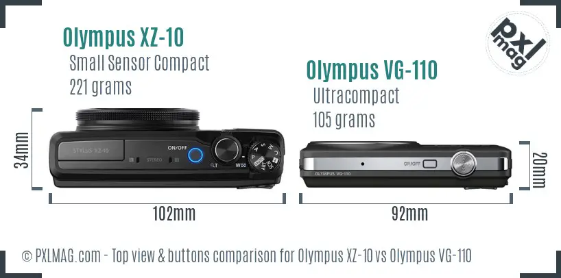 Olympus XZ-10 vs Olympus VG-110 top view buttons comparison