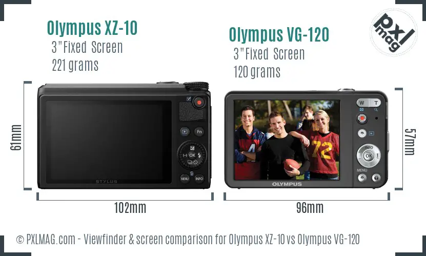 Olympus XZ-10 vs Olympus VG-120 Screen and Viewfinder comparison