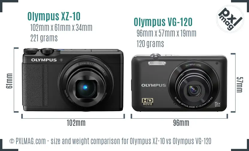 Olympus XZ-10 vs Olympus VG-120 size comparison