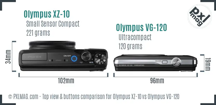 Olympus XZ-10 vs Olympus VG-120 top view buttons comparison