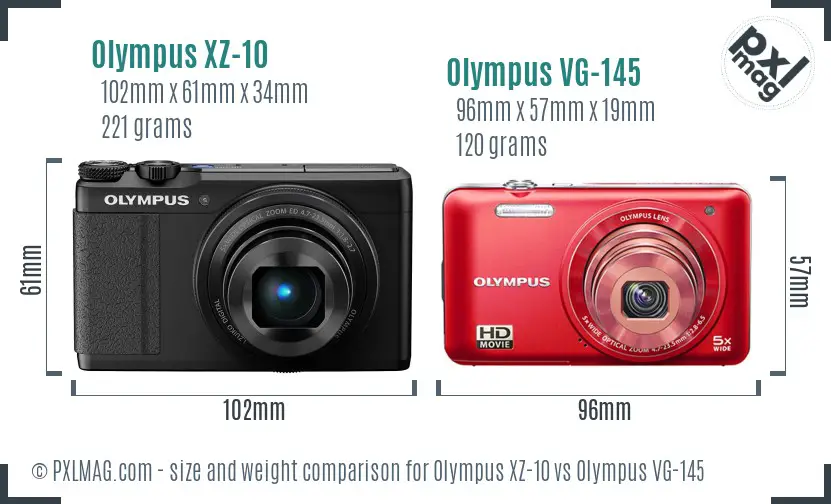 Olympus XZ-10 vs Olympus VG-145 size comparison