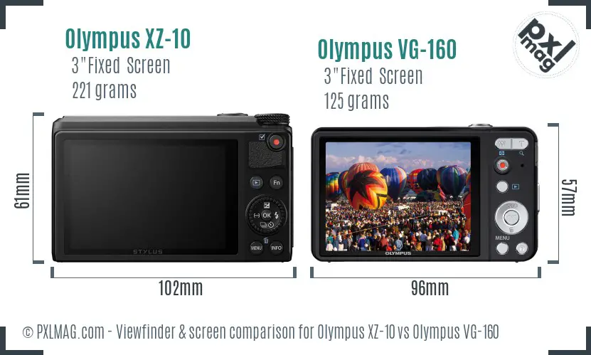 Olympus XZ-10 vs Olympus VG-160 Screen and Viewfinder comparison