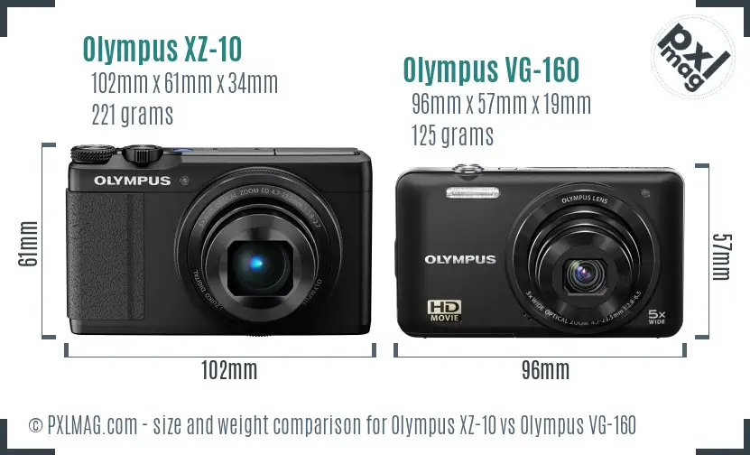 Olympus XZ-10 vs Olympus VG-160 size comparison