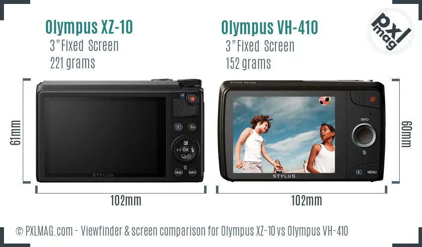 Olympus XZ-10 vs Olympus VH-410 Screen and Viewfinder comparison