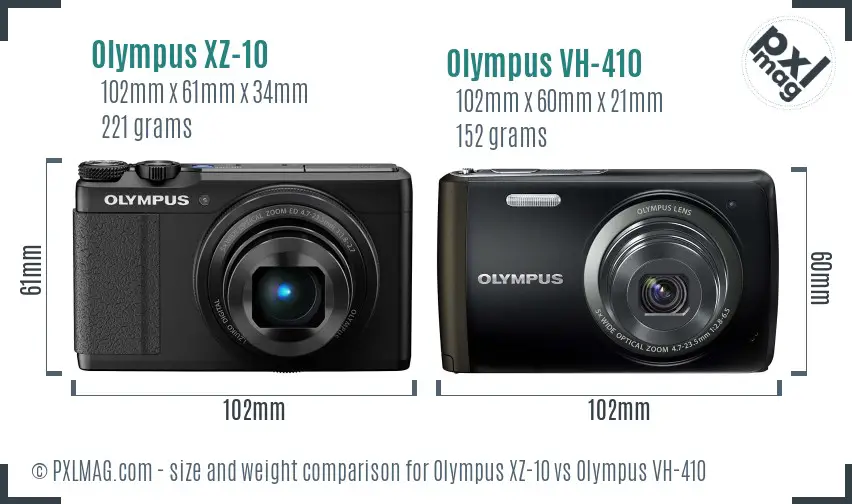 Olympus XZ-10 vs Olympus VH-410 size comparison