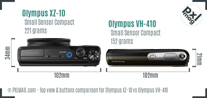 Olympus XZ-10 vs Olympus VH-410 top view buttons comparison