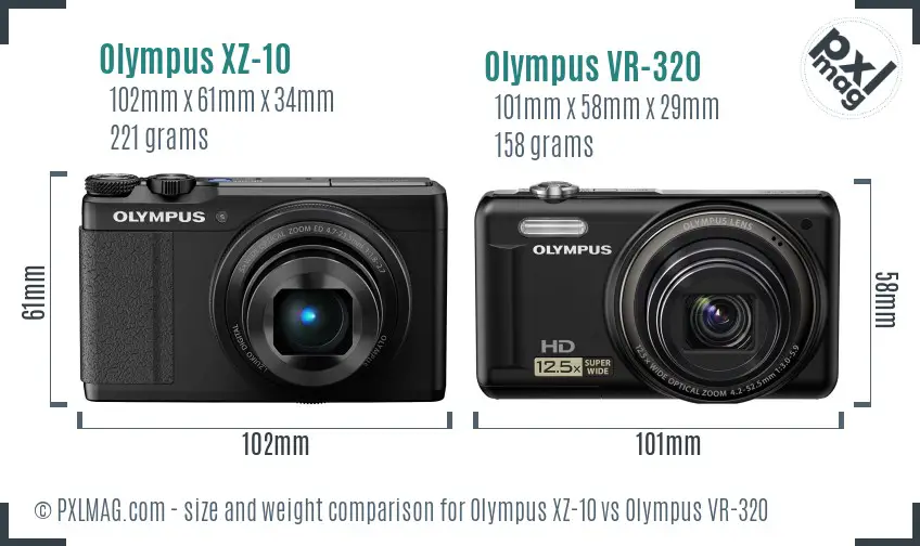 Olympus XZ-10 vs Olympus VR-320 size comparison