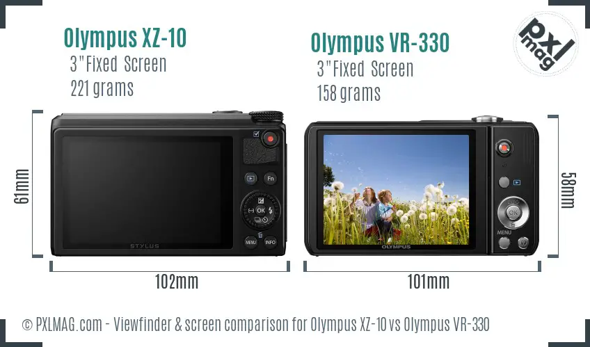 Olympus XZ-10 vs Olympus VR-330 Screen and Viewfinder comparison