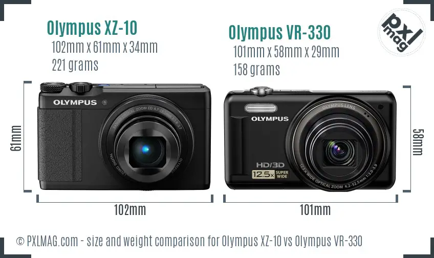 Olympus XZ-10 vs Olympus VR-330 size comparison