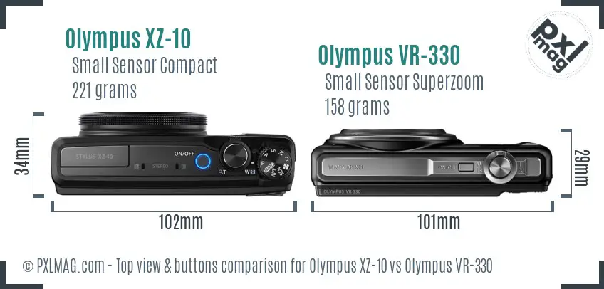 Olympus XZ-10 vs Olympus VR-330 top view buttons comparison