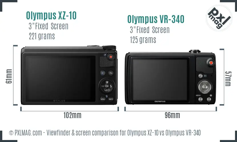 Olympus XZ-10 vs Olympus VR-340 Screen and Viewfinder comparison