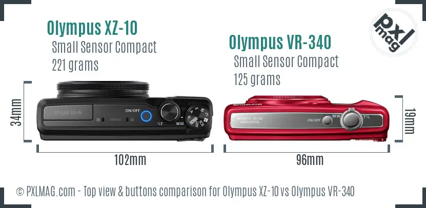 Olympus XZ-10 vs Olympus VR-340 top view buttons comparison