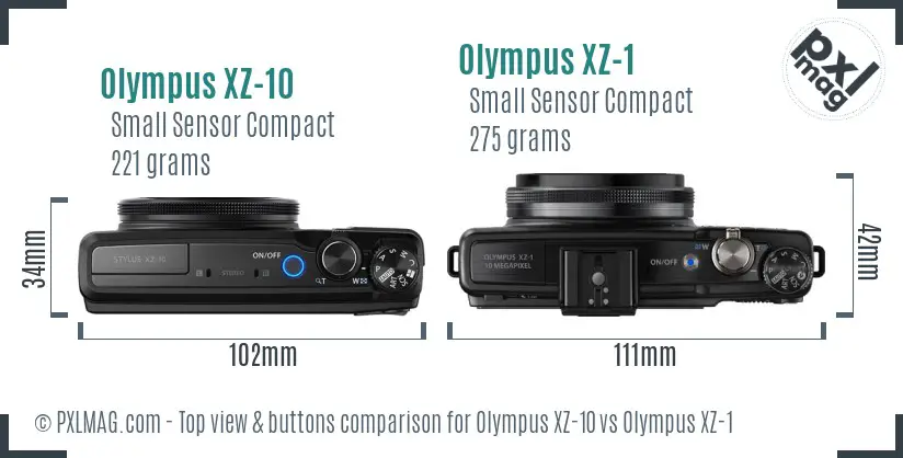 Olympus XZ-10 vs Olympus XZ-1 top view buttons comparison