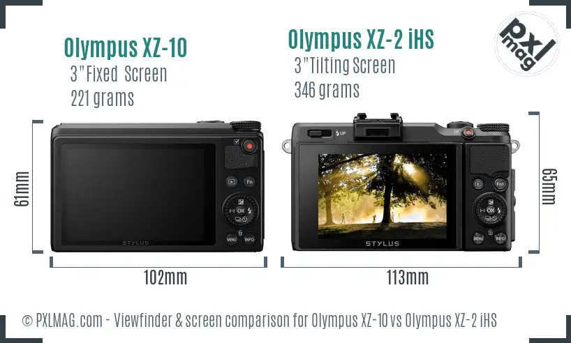 Olympus XZ-10 vs Olympus XZ-2 iHS Screen and Viewfinder comparison