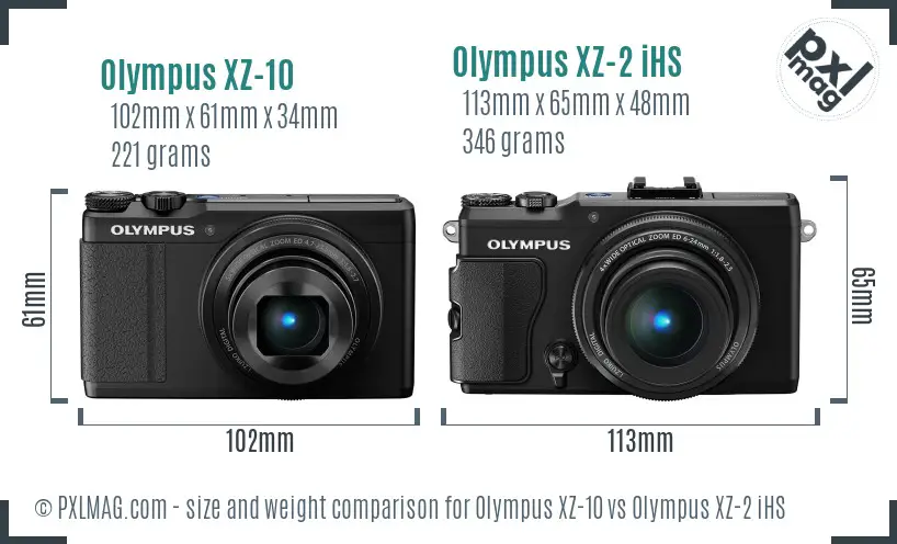 Olympus XZ-10 vs Olympus XZ-2 iHS size comparison
