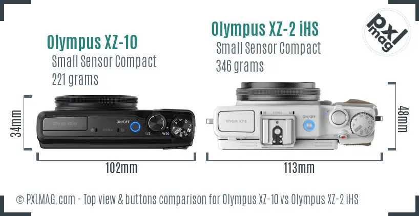 Olympus XZ-10 vs Olympus XZ-2 iHS top view buttons comparison