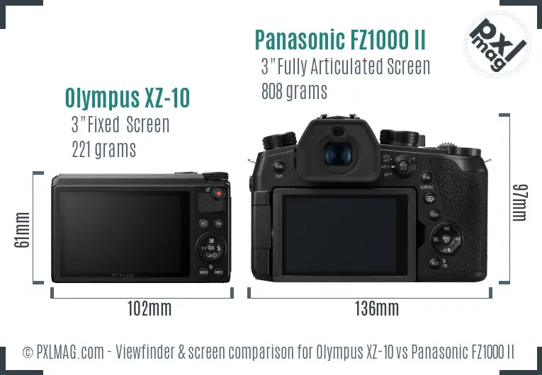 Olympus XZ-10 vs Panasonic FZ1000 II Screen and Viewfinder comparison