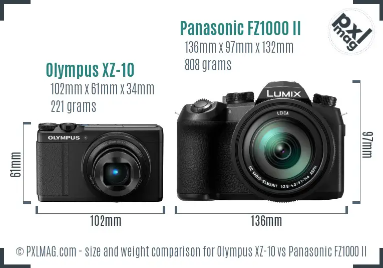 Olympus XZ-10 vs Panasonic FZ1000 II size comparison