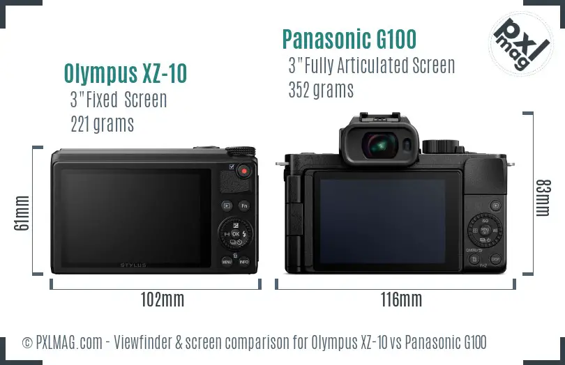 Olympus XZ-10 vs Panasonic G100 Screen and Viewfinder comparison